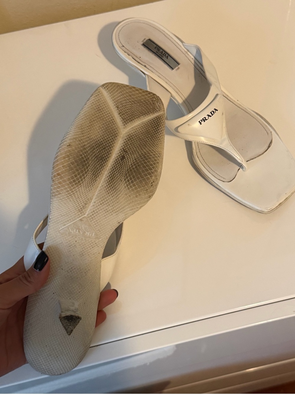 Prada White Thong Sandal Heels - Women's Designer Flip Mules - Picture 6 of 6
